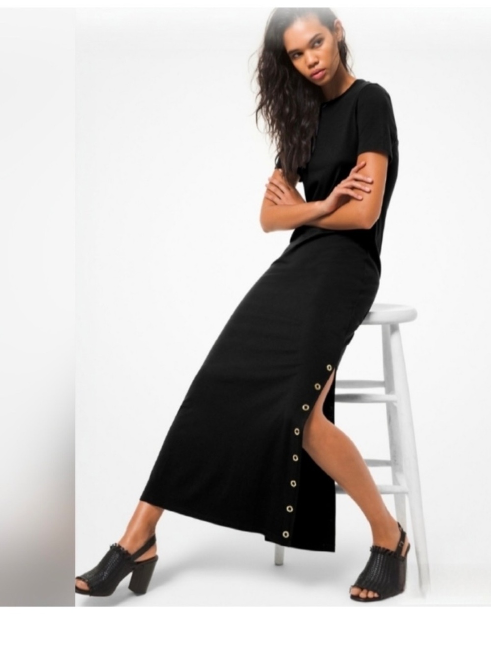 Michael Michael Kors Cotton Blend T-Shirt Dress Grommets on Slit
